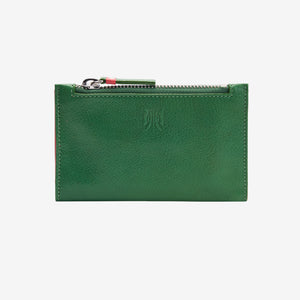 tusk 383 leather slim card case with zip teal and geranium front - TEAL/GERANIUM