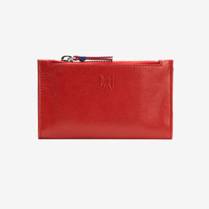 tusk 383 leather slim card case with zip coin pocket red and marine front - RED/MARINE
