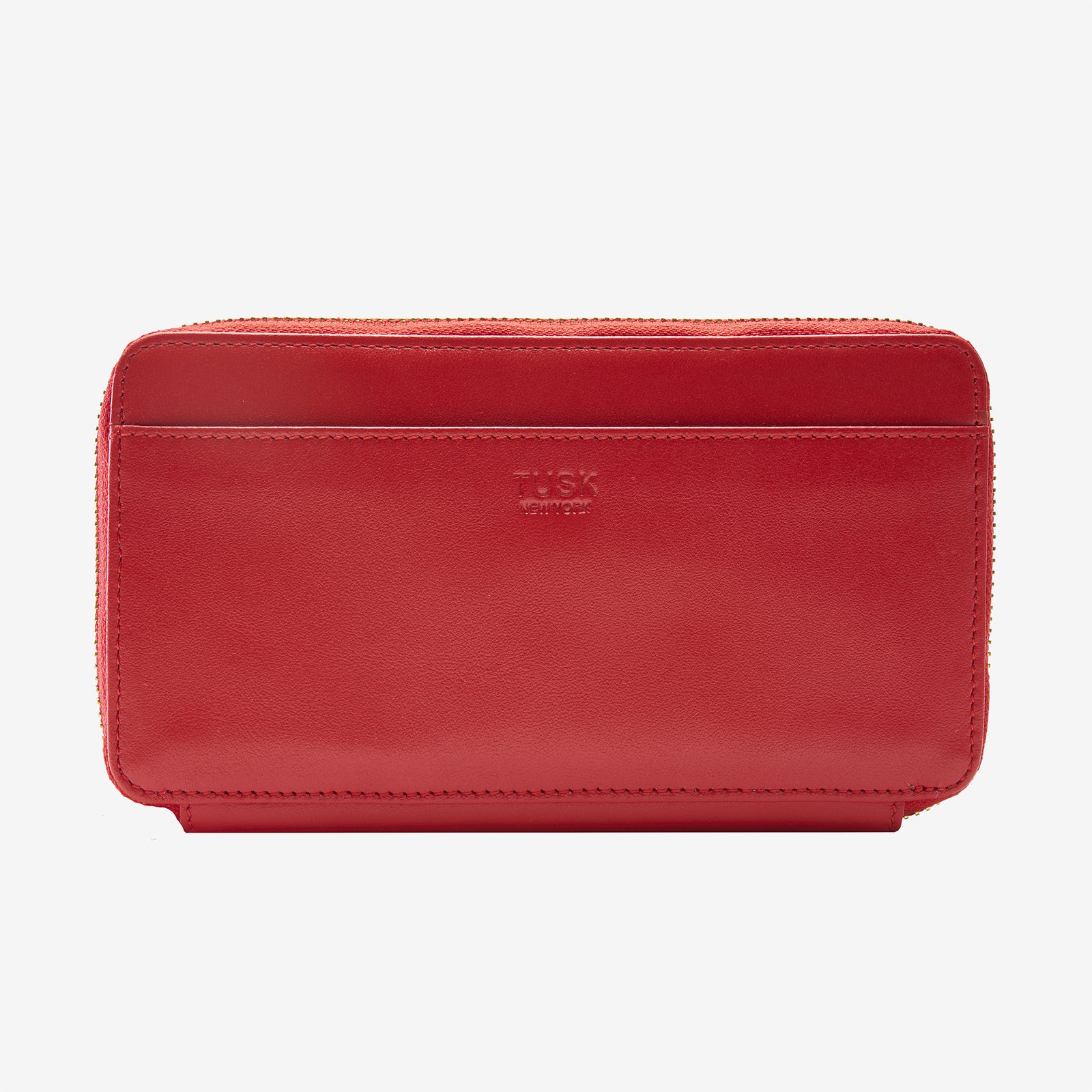 tusk 443 double zip leather wallet red front - RED