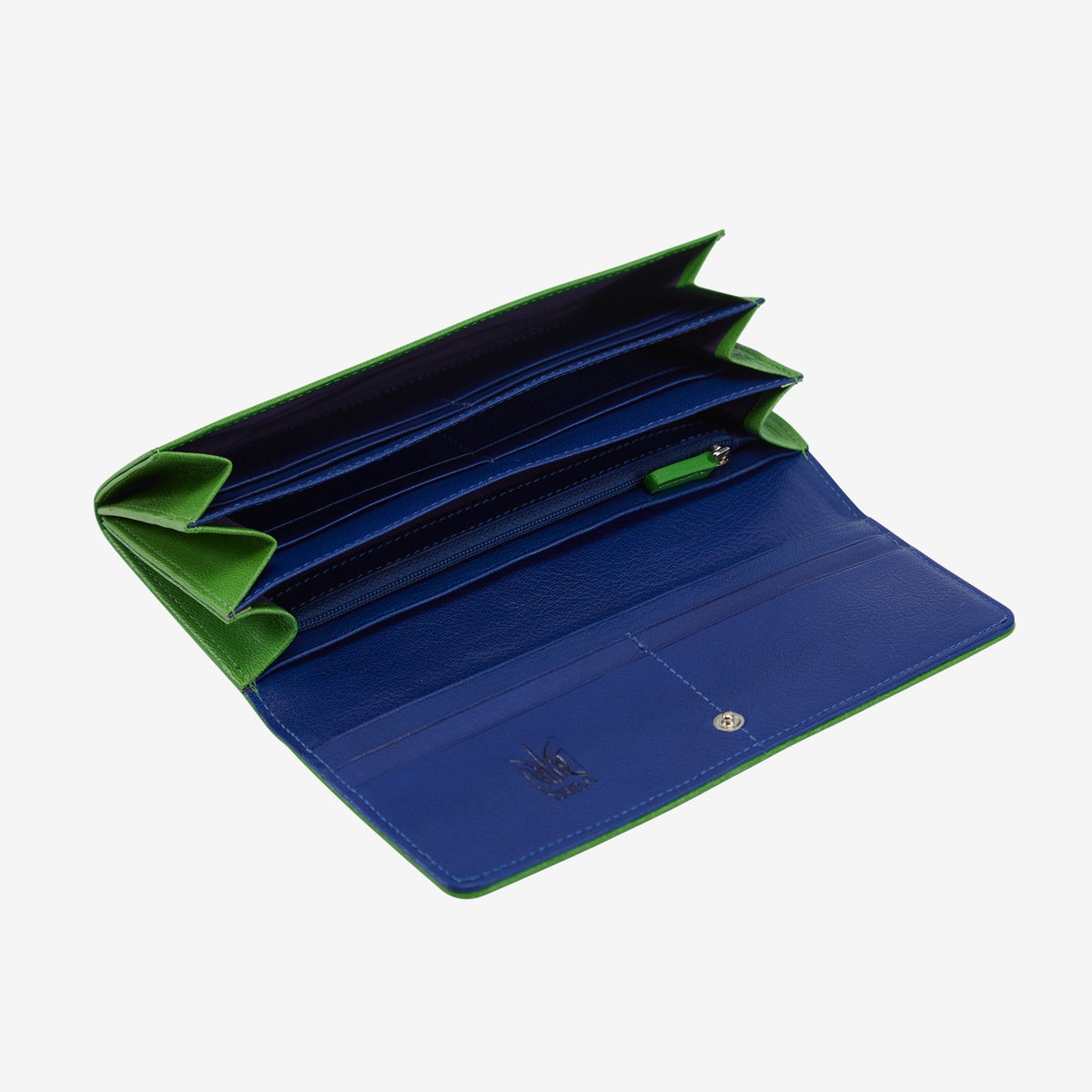 tusk 494 womens siam leather accordion wallet grass and indigo open - GRASS/INDIGO