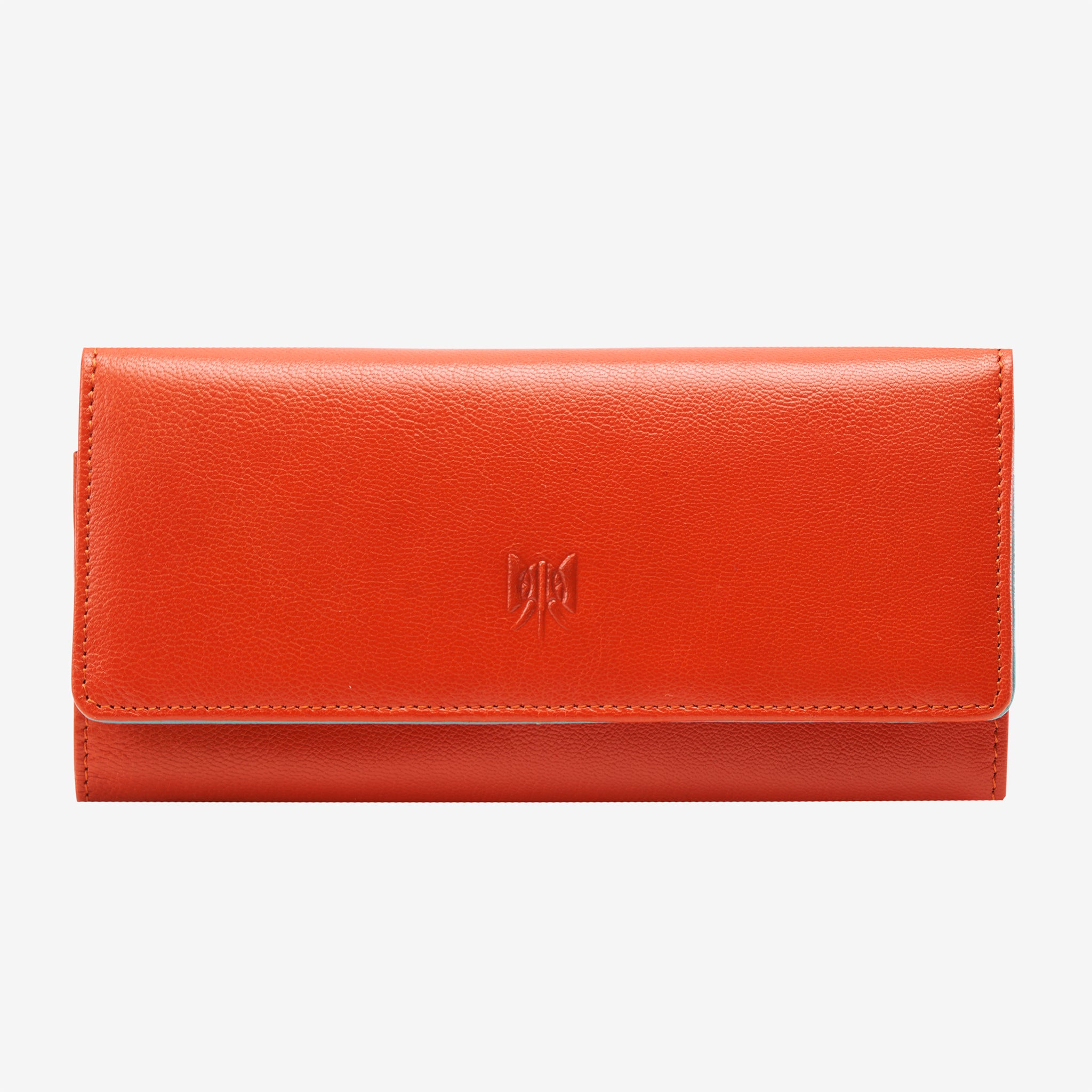 tusk 494 womens siam leather accordion wallet orange and sky front - ORANGE/SKY