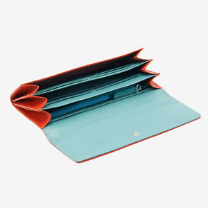 tusk 494 womens siam leather accordion wallet orange and sky open - ORANGE/SKY