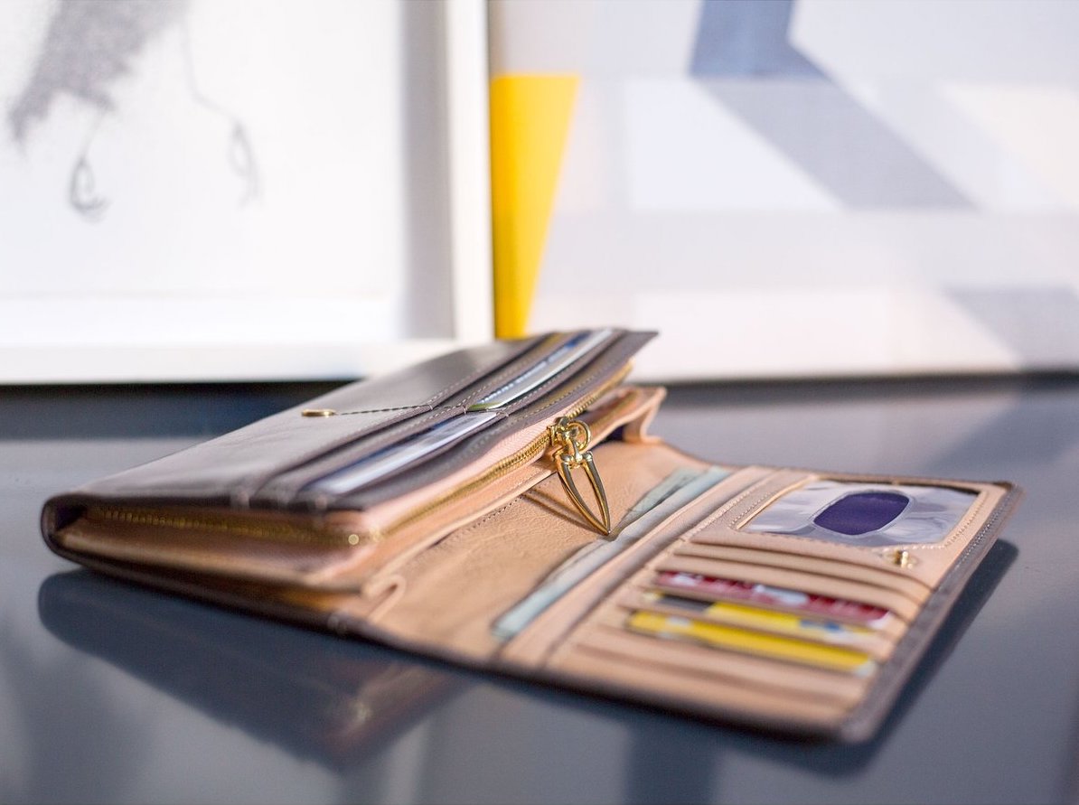 A close-up of a Tusk wallet showcasing fine leather details, emphasizing quality craftsmanship and minimalist design.