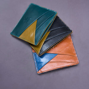 tusk 189 mens leather card case tan teal black front -TAN