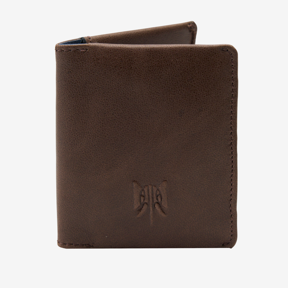 Brown leather wallet with a brand logo on a white background - BROWN
