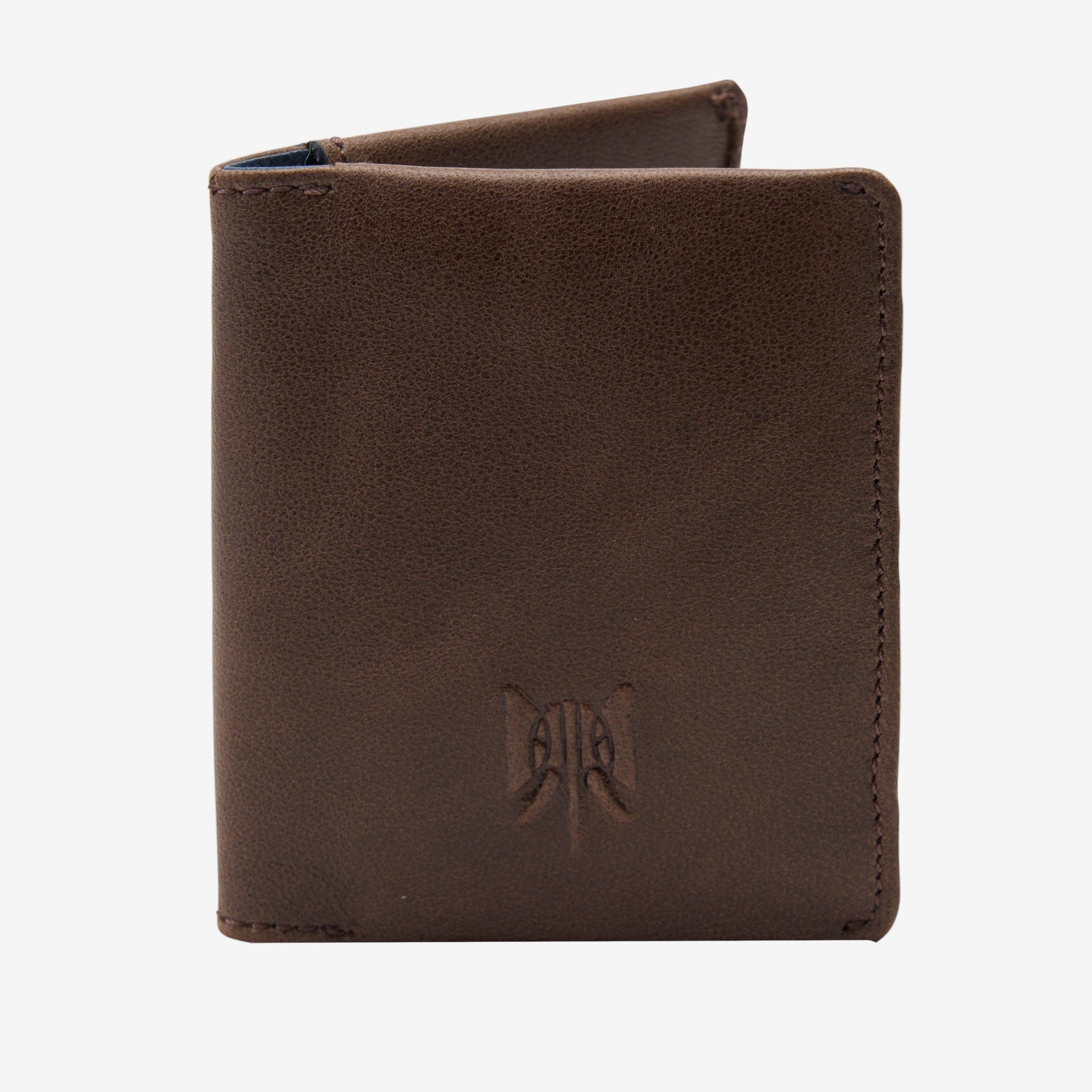 Brown leather wallet with a brand logo on a white background - BROWN