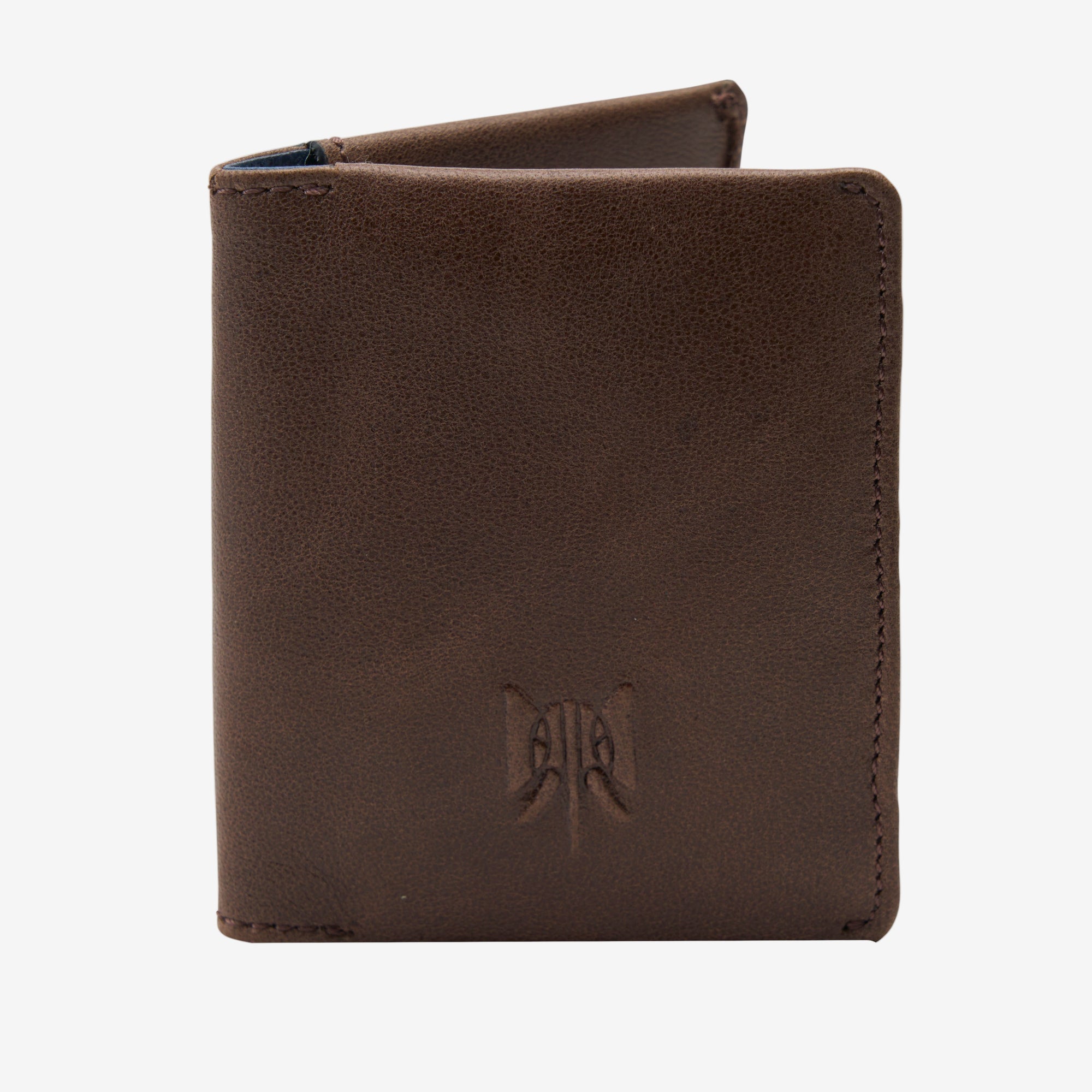 Brown leather wallet with a brand logo on a white background - BROWN