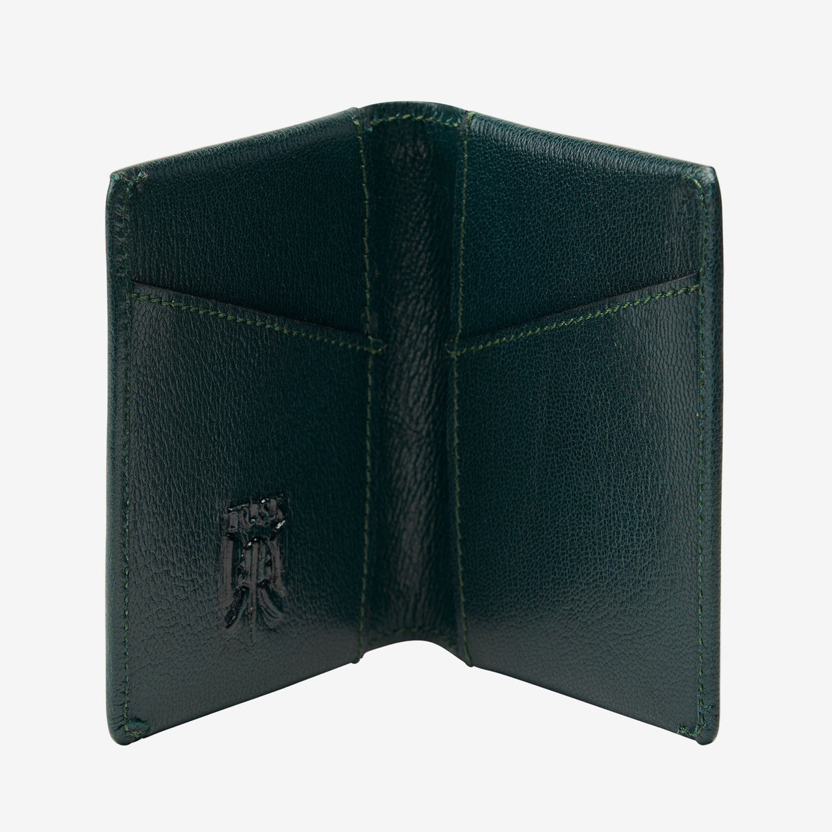 Green leather wallet with a brand logo on a white background - TEAL