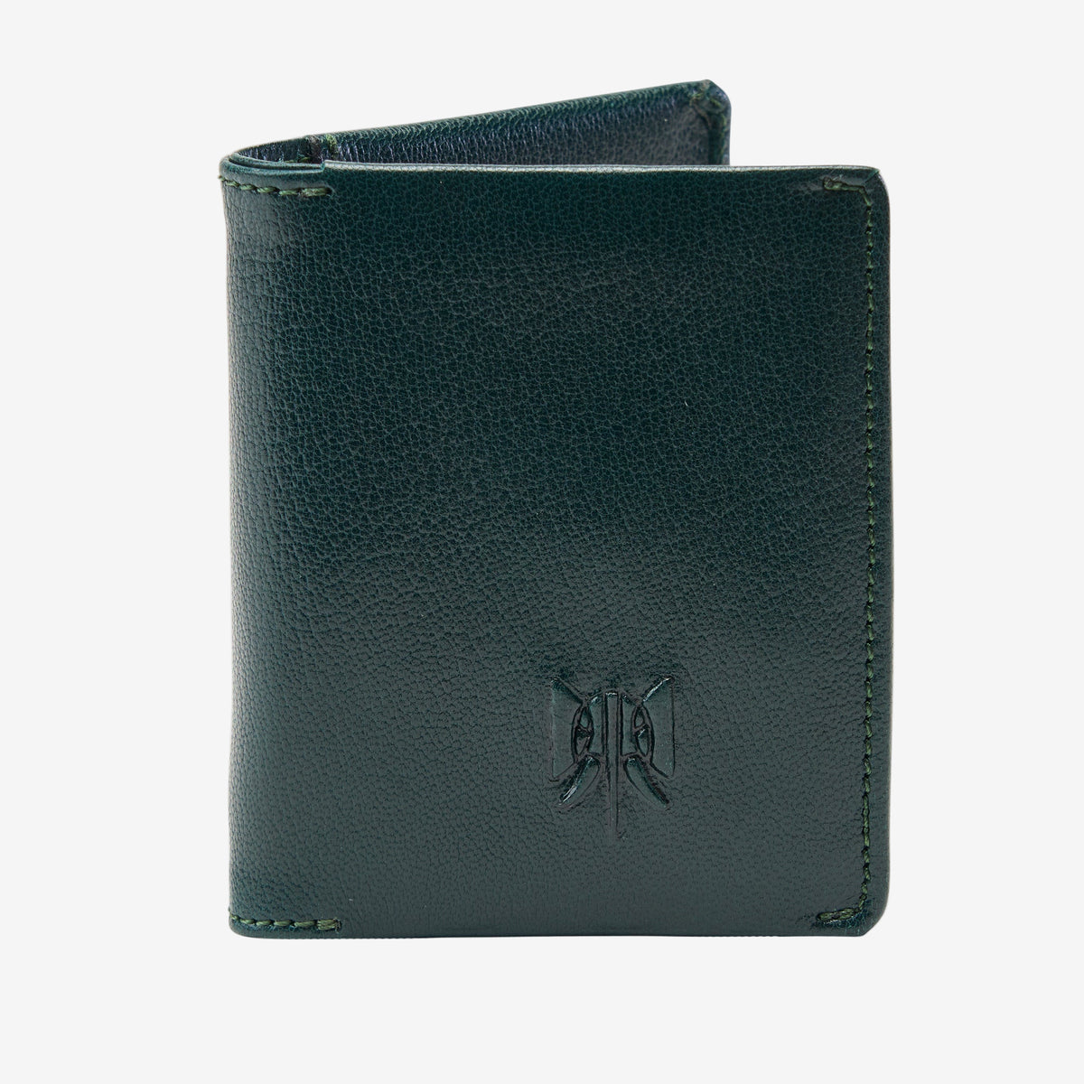 Green leather wallet with a brand logo on a white background - TEAL