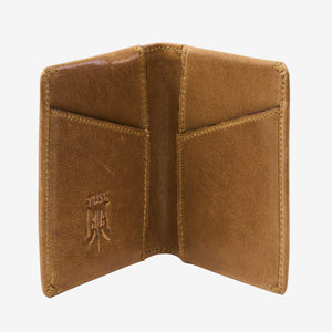 Brown leather wallet with a visible brand logo on a white background - WOOD