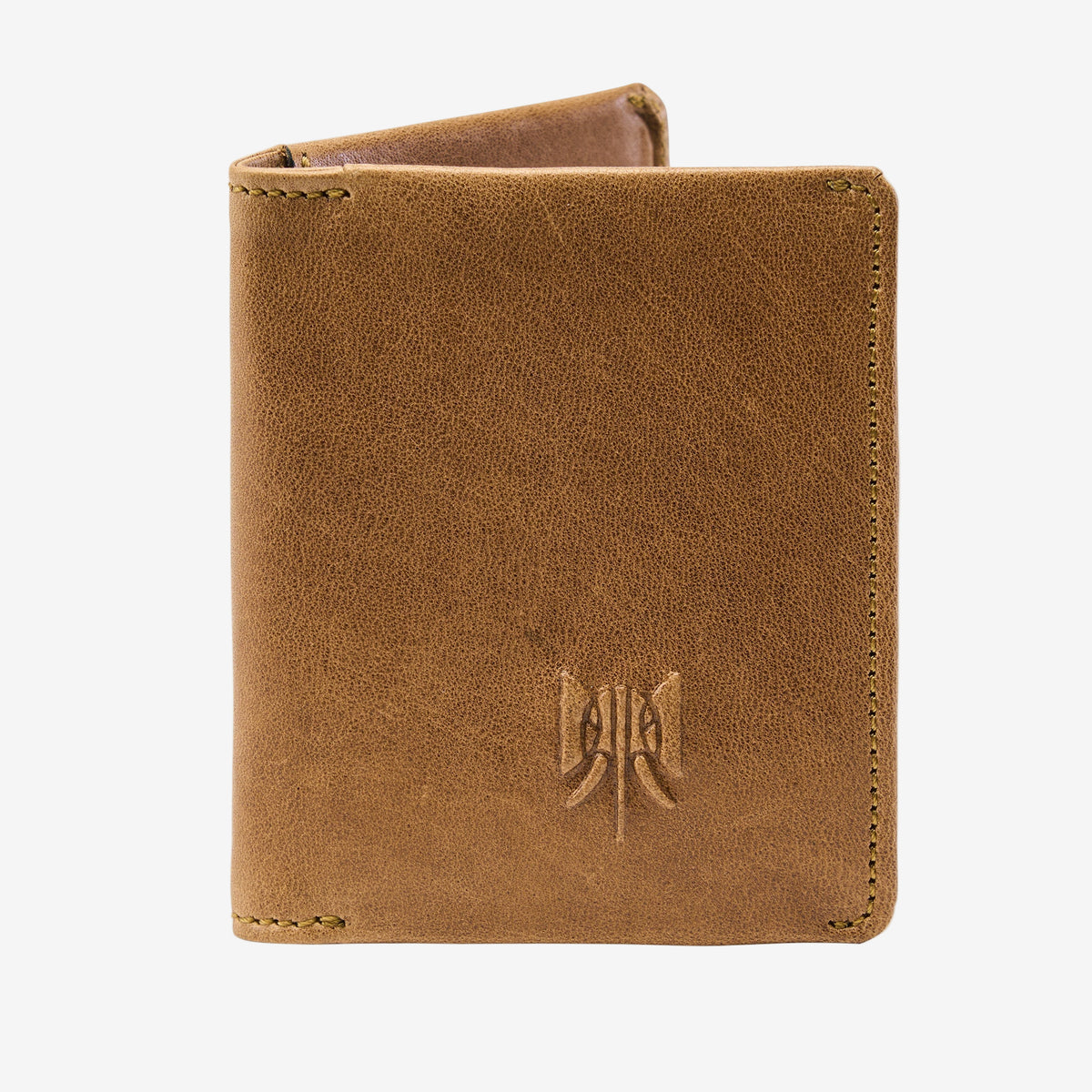 Brown leather wallet with a brand logo on a white background - WOOD