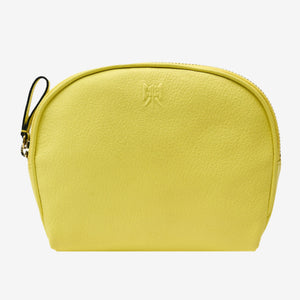 4 of 10: tusk-767-leather-clam-shape-cosmetic-case-lemon-front