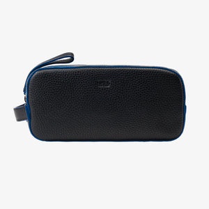 Black leather toiletry case with blue edge paint on a white background - BLACK