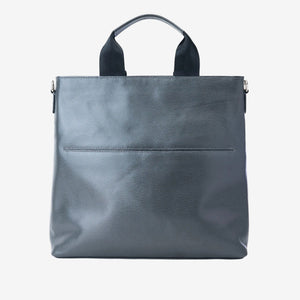 A dark gray leather tote bag with black top handles and silver-tone hardware, shown against a plain white background - CHARCOAL