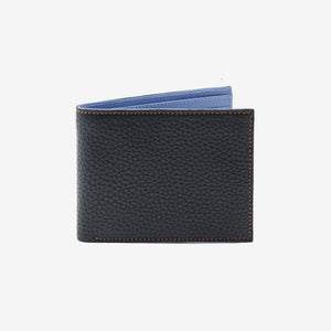 Tusk 104 Amsterdam men's leather billfold wallet, black with blue interior, front view - BLACK