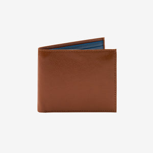 Brown leather wallet on a white background - TAN/BLUE
