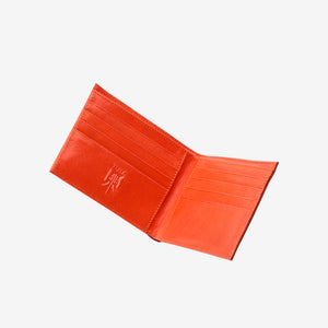 Orange leather wallet interior with a brand logo on a white background - CHOCOLATE/ORANGE