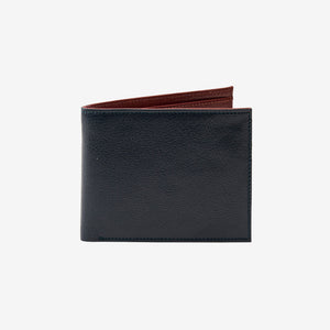 Dark navy blue leather wallet on a white background - NAVY/CHOCOLATE