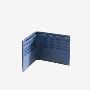 tusk 108 luigi leather billfold with slide pocket blue open - BLUE