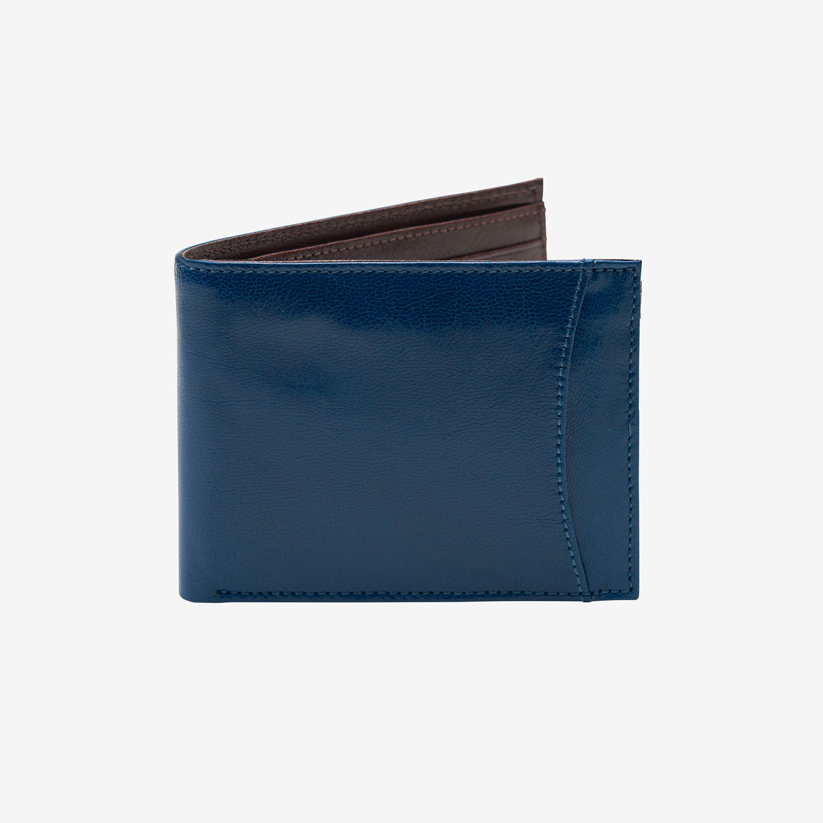 tusk 108 mens leather billfold with slide pocket blue and chocolate front -BLUE/CHOCOLATE