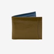 tusk 108 mens leather billfold with slide pocket olive and blue front - OLIVE/BLUE