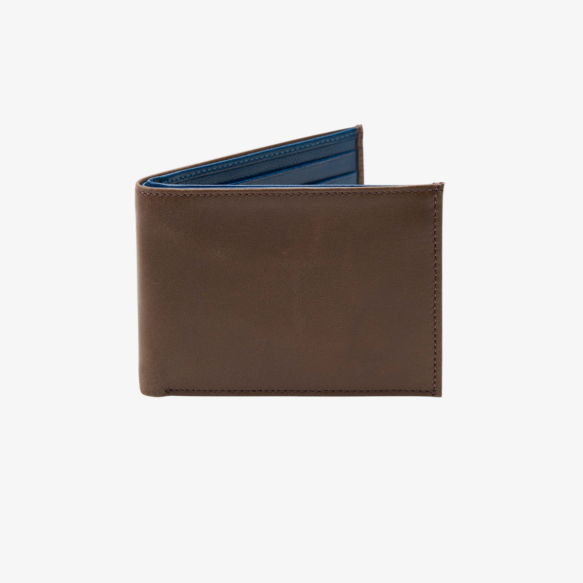 Brown leather wallet with blue interior on a white background - BROWN/BLUE