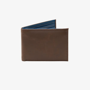 Brown leather wallet with blue interior on a white background - BROWN/BLUE