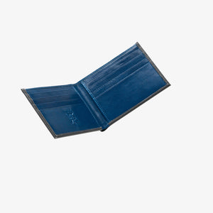 Open blue leather wallet open on a white background - GREY/BLUE