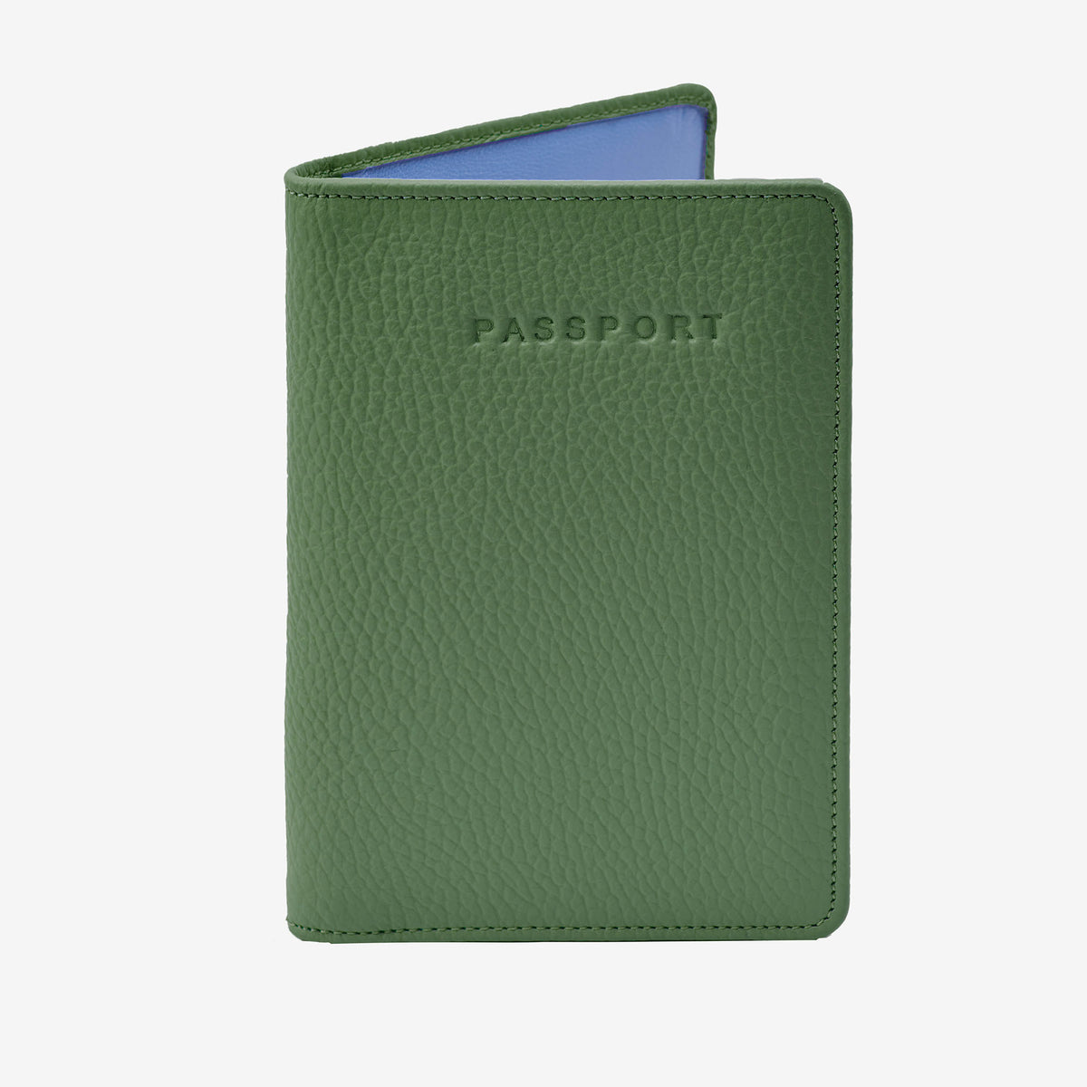 Green passport holder with &#39;PASSPORT&#39; text on a white background - FOREST