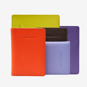 tusk 128 unisex pebble grain leather passport wallet lavender orange espresso lime purple front - ORANGE - PURPLE - LAVENDER  - LIME - ESPRESSO