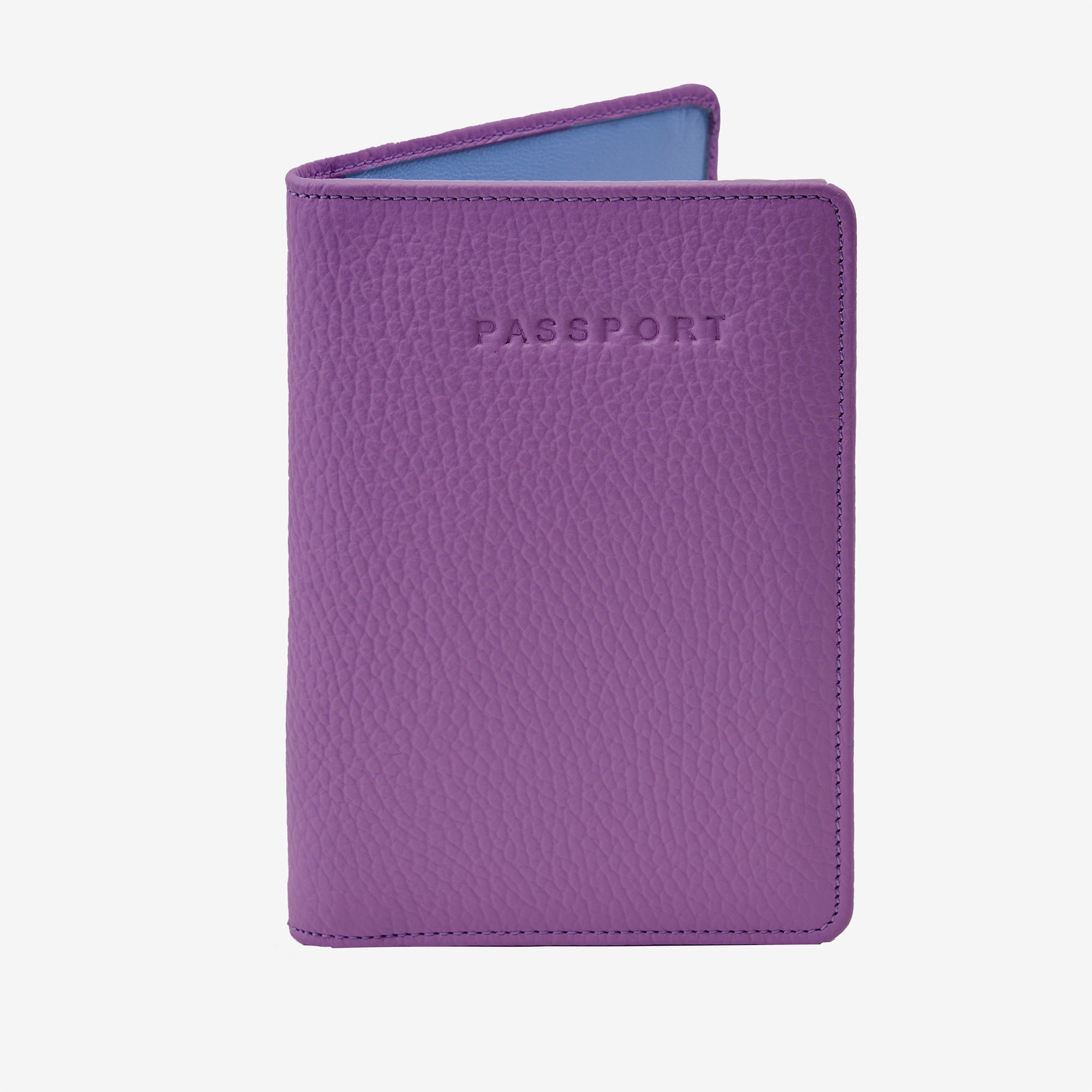 tusk 128 unisex pebble grain leather passport wallet purple front - PURPLE