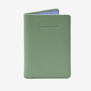 tusk 128 unisex pebble grain leather passport wallet sage front - SAGE