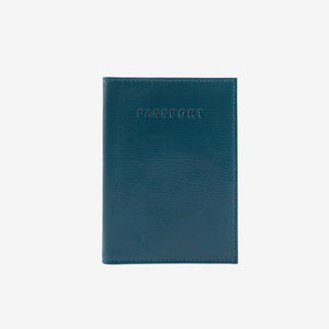 Blue passport holder with 'PASSPORT' text on a white background - BLUE/CHOCOLATE