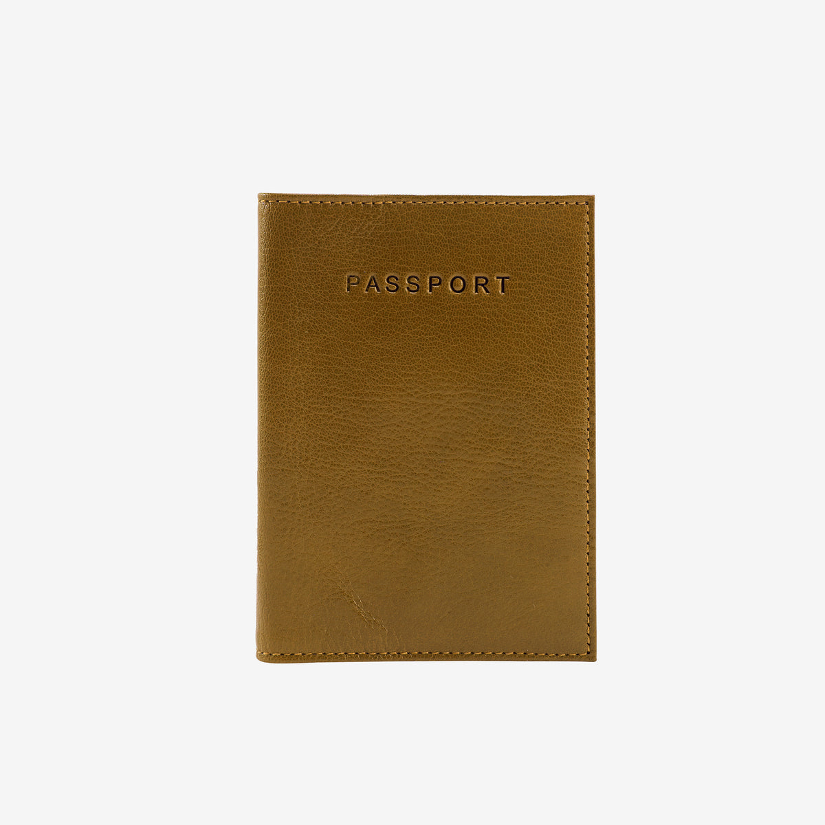 Olive leather passport holder on a white background - OLIVE/BLUE