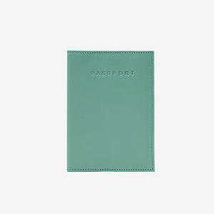 Light green passport holder with 'PASSPORT' text on a white background - FRENCH BLUE/GERANIUM