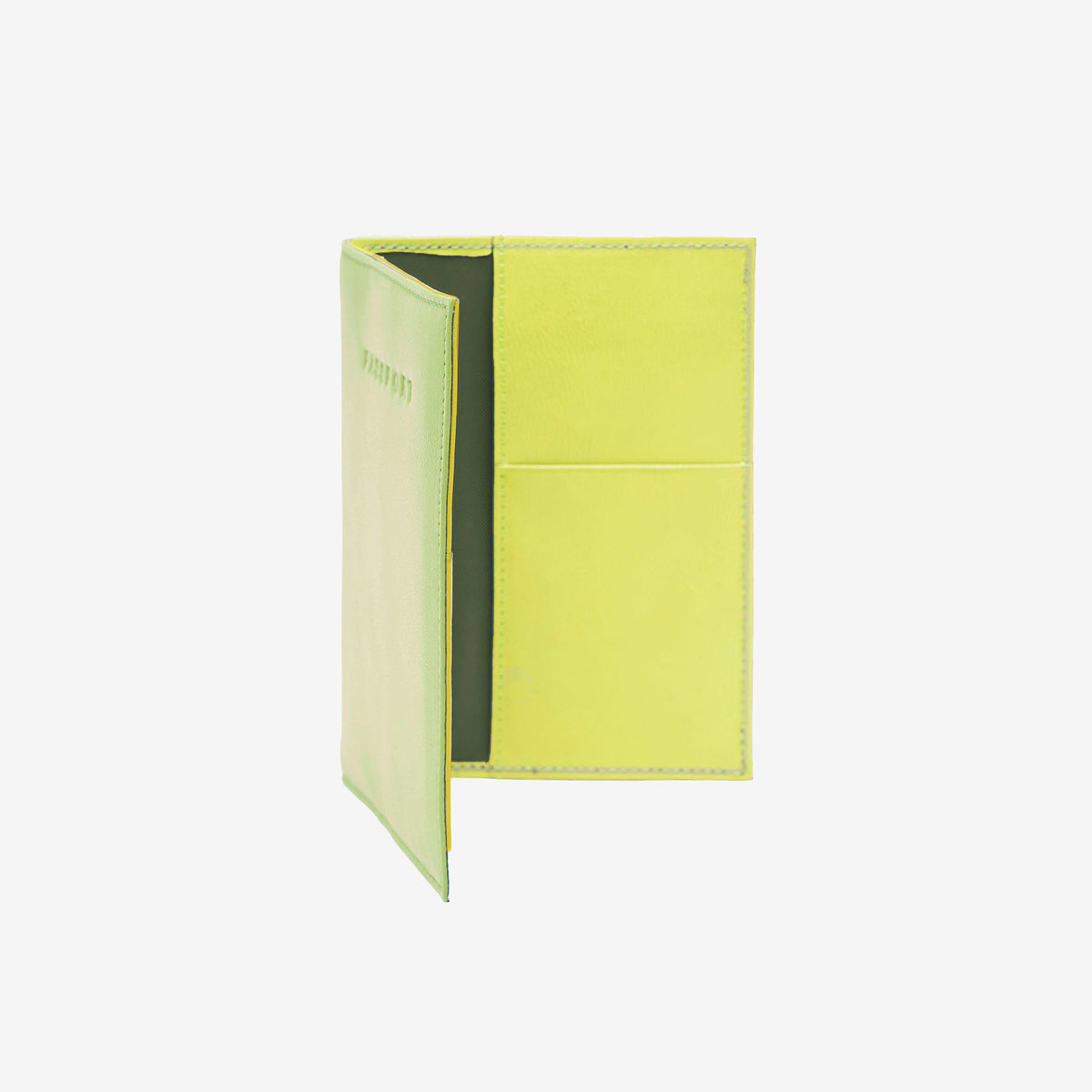 tusk 149 womens leather open  passport cover lime and lemon on light grey background - LIME/LEMON