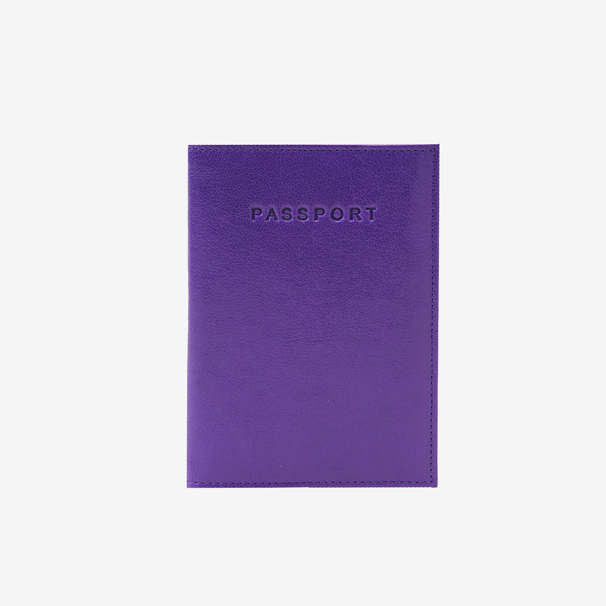 Purple passport holder with &#39;PASSPORT&#39; embossed on a white background - PURPLE/GRASS