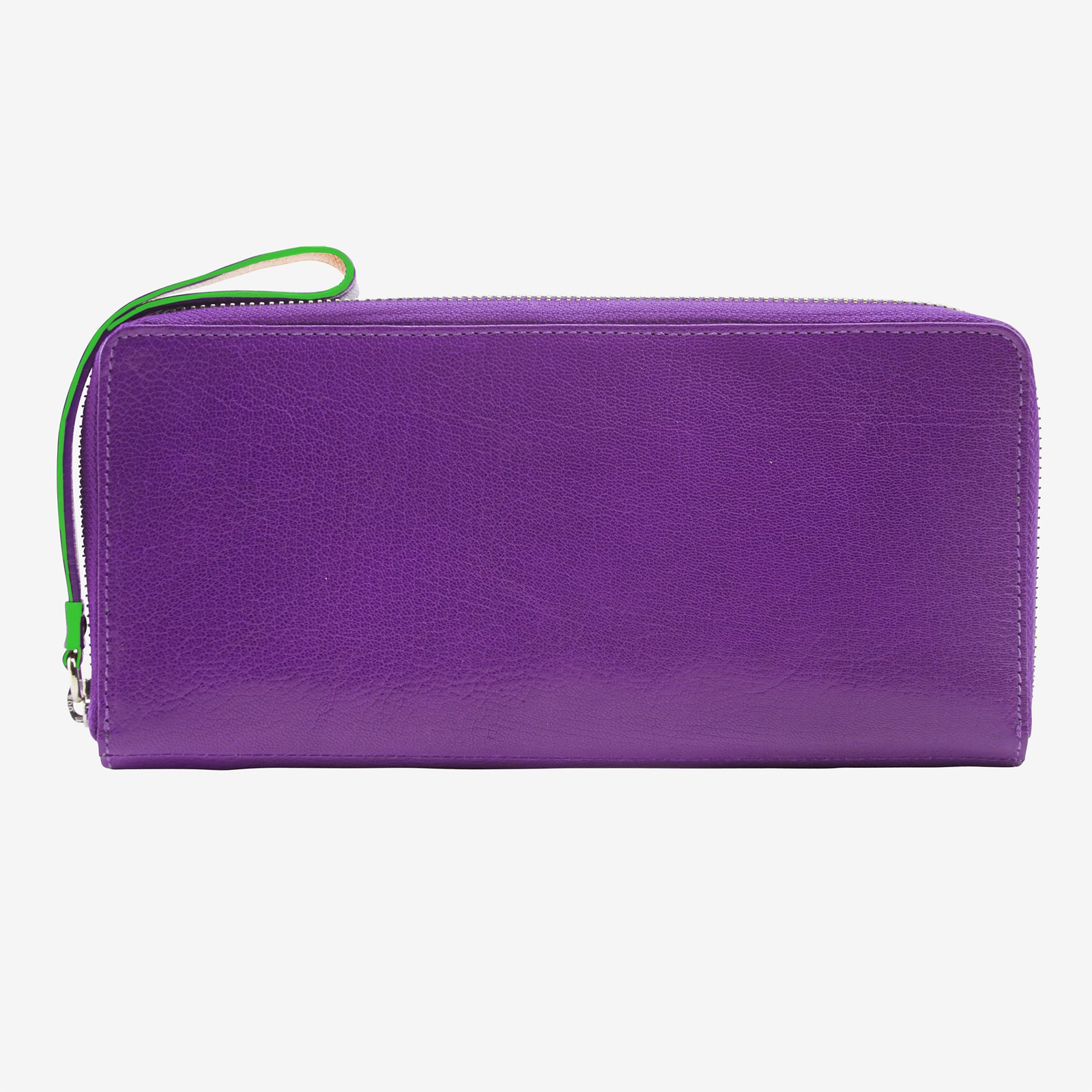 tusk 166 womens leather zip travel portfolio purple and grass front - PURPLE/GRASS