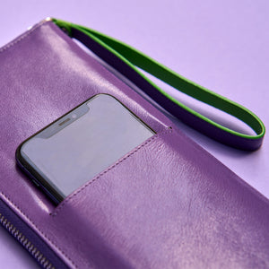 tusk 166 womens leather zip travel portfolio purple and grass still 04 - PURPLE/GRASS