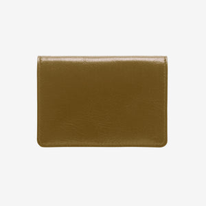 Olive leather wallet on a light beige background - OLIVE/BLUE