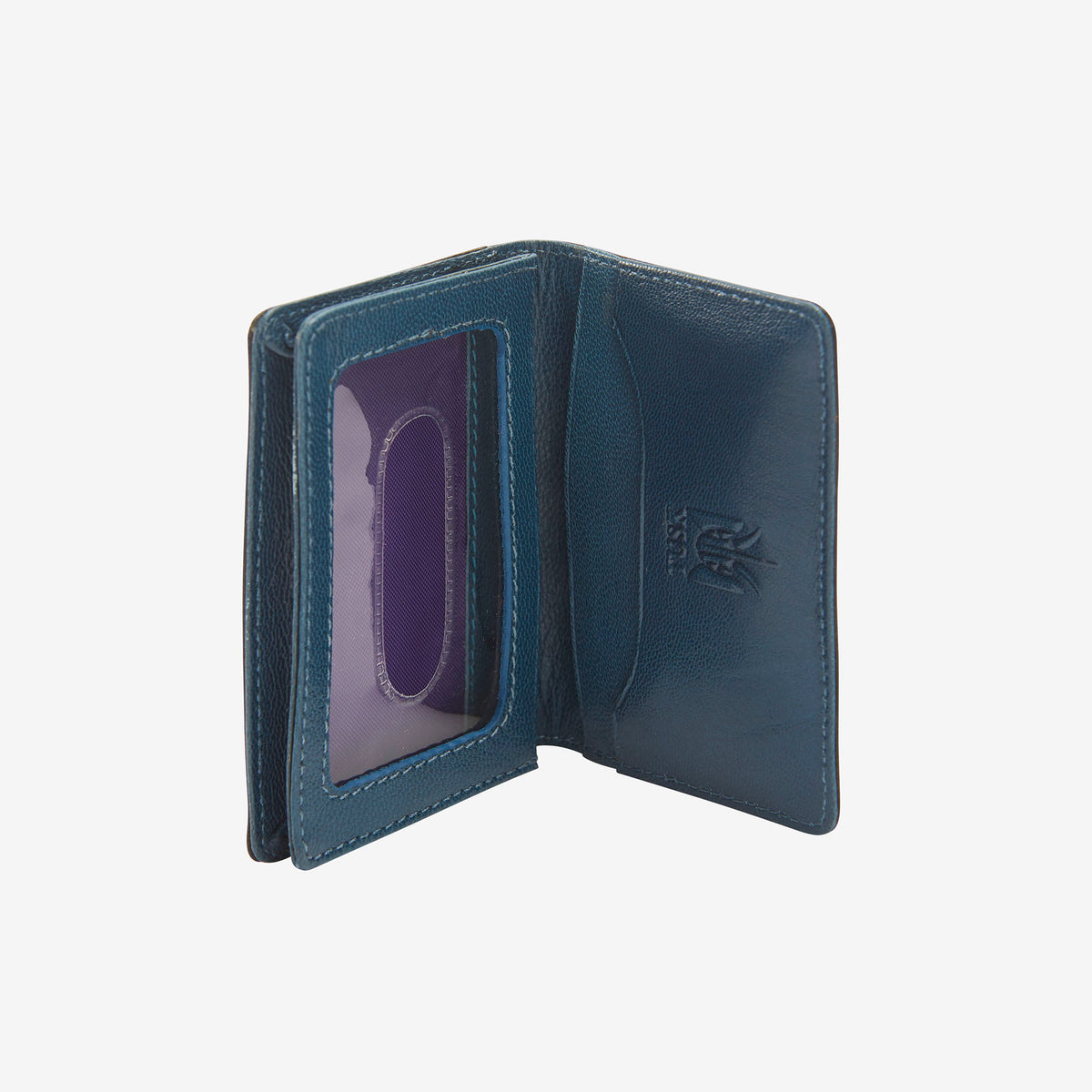 Blue leather wallet interior with card holder on a white background - OLIVE/BLUE