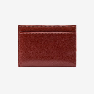 Brown leather cardholder on a white background - CHOCOLATE/ORANGE