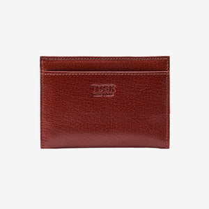 Brown leather cardholder with 'TUSK' branding on a white background - CHOCOLATE/ORANGE