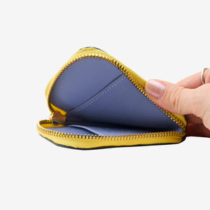 Tusk 194 Ascot small zip card wallet, open and held in hand - LIME