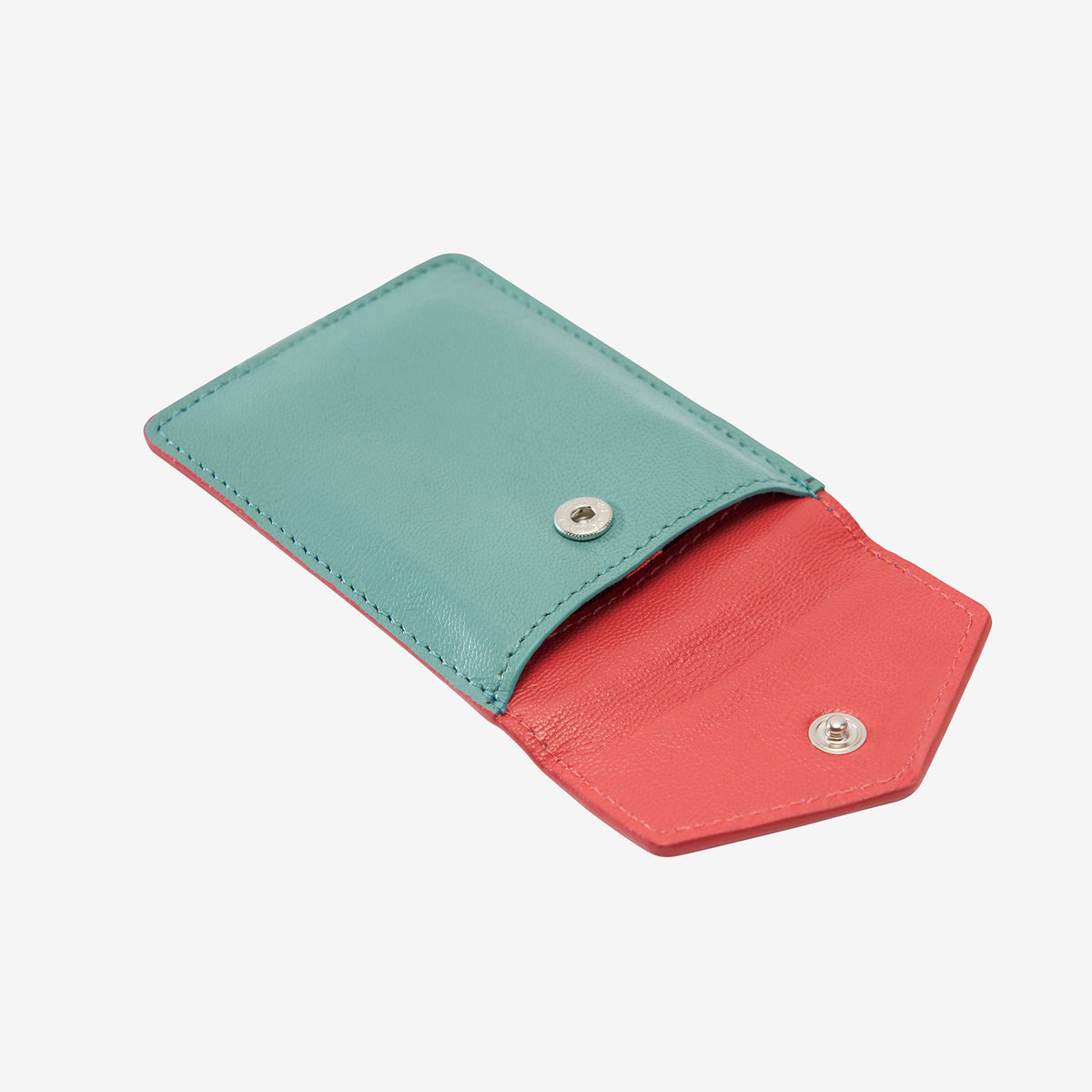 tusk 2002 siam leather mini snap card case french blue and geranium open -  FRENCH BLUE/GERANIUM