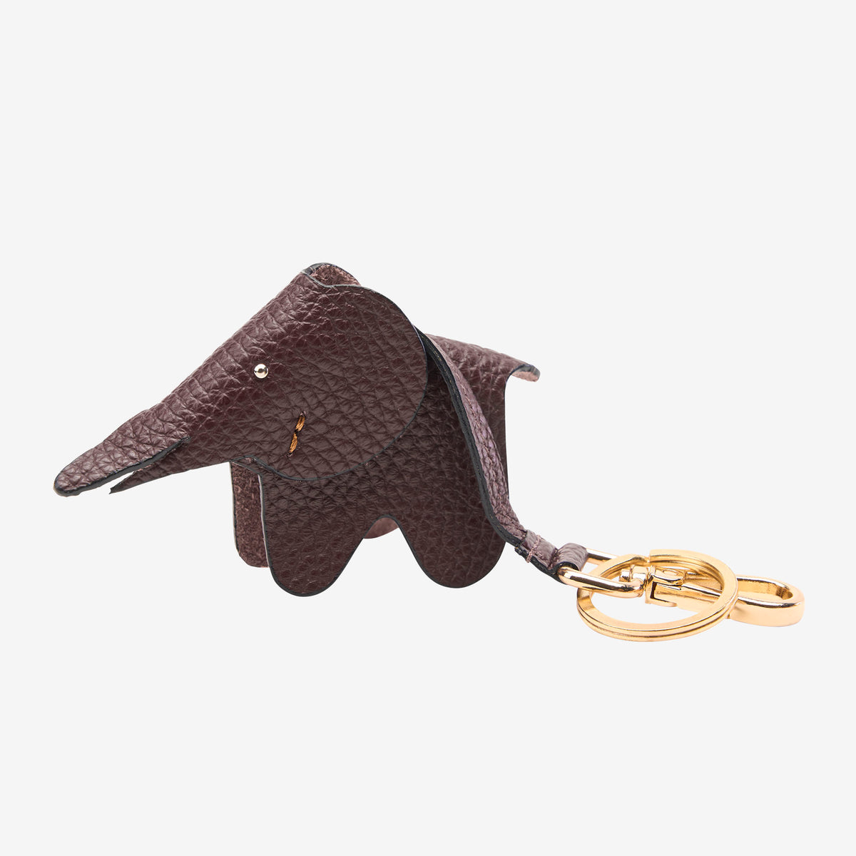 Brown elephant-shaped keychain with a gold ring on a white background - ESPRESSO
