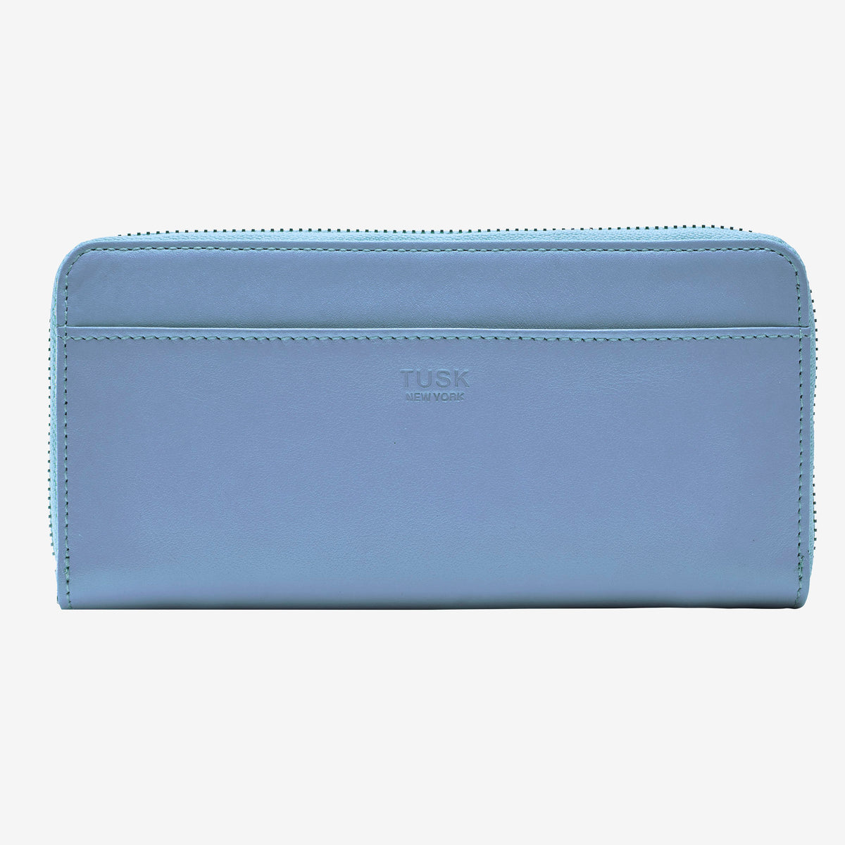 Blue wallet with &#39;TUSK&#39; branding on a white background - FRENCH BLUE