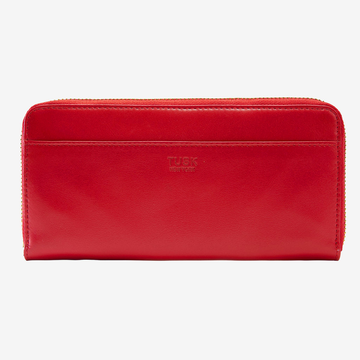 tusk 301 womens leather single zip wallet red front - RED