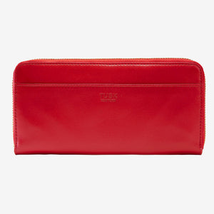 tusk 301 womens leather single zip wallet red front - RED