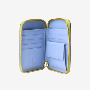 Tusk Lille medium leather zip-around wallet, open view - AVOCADO
